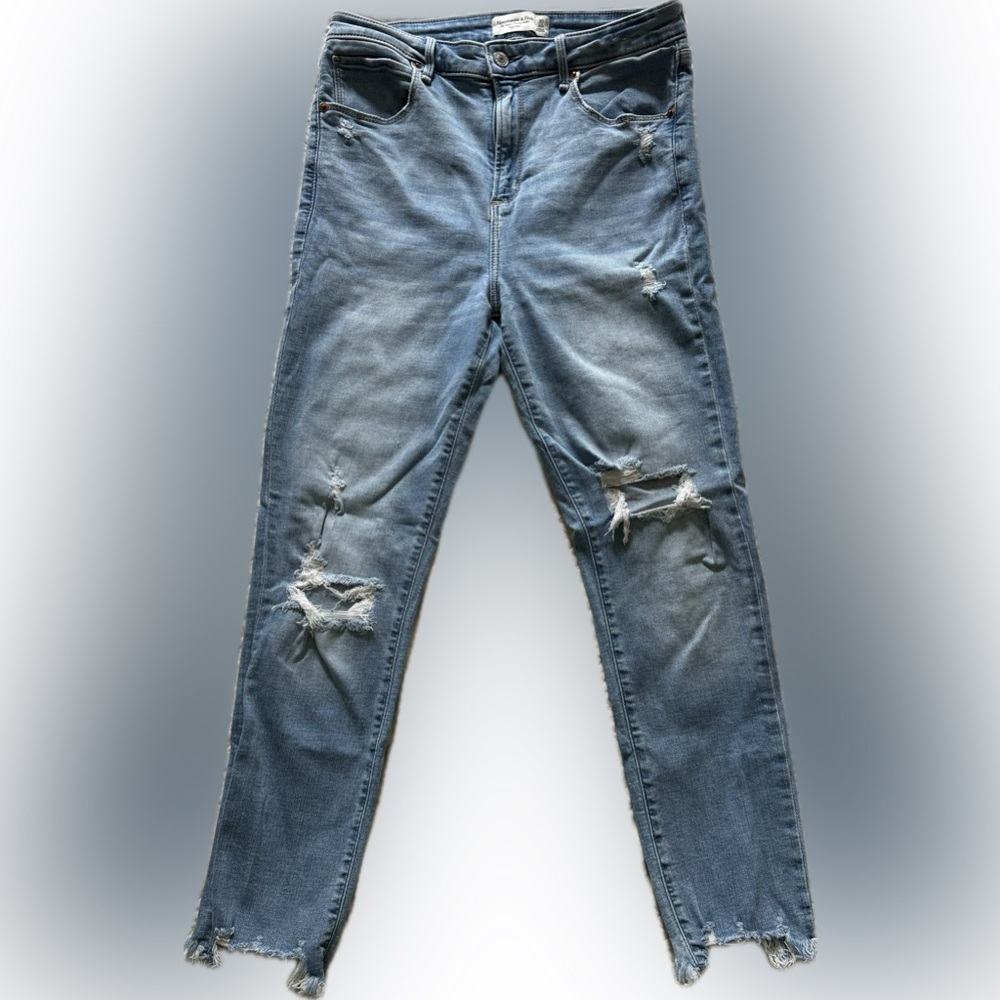 Abercrombie & Fitch The Super Skinny Ankle High Rise Distressed Blue Jeans 10R